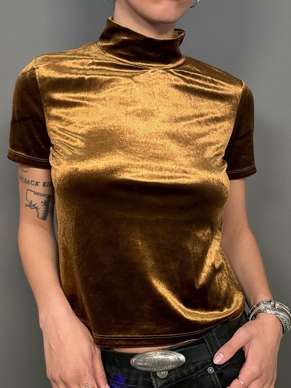Gold & Brown Velvet Mock Neck